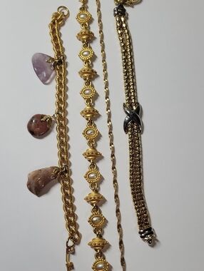 Gold Tone and Mixed Stone Women's Bracelet Set - And Pink Accents